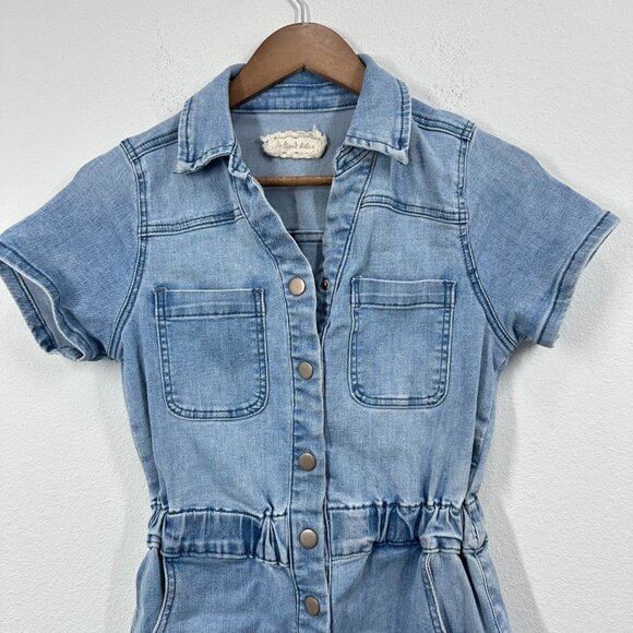 Altar'd State Women's Size XS Stretch Denim Shorts Romper Snap Front - Picture 10 of 10